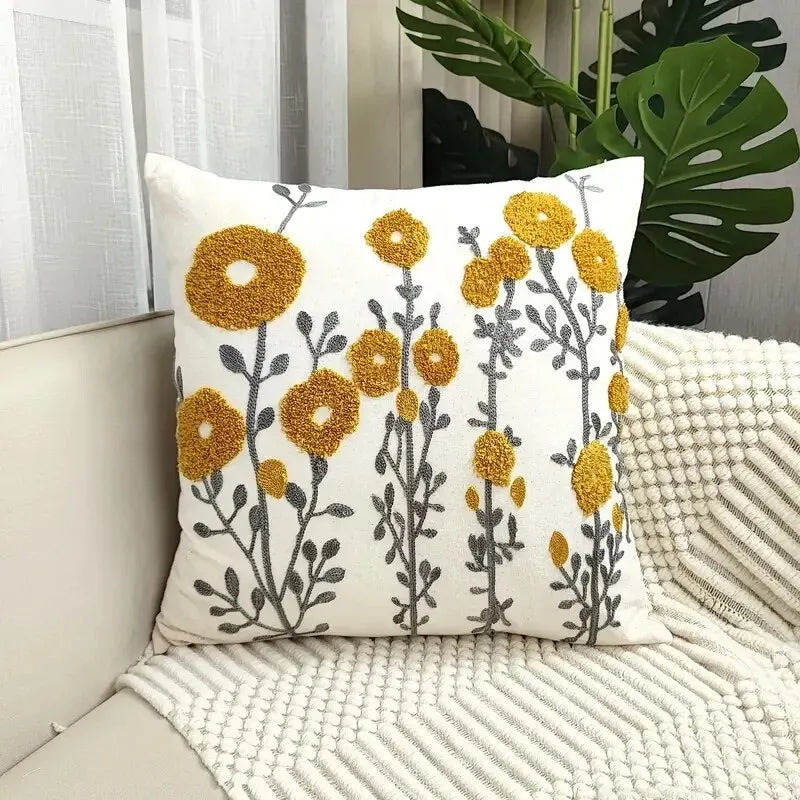 1 Pc Boho Floral Tufted Decorative Throw Pillow Cover