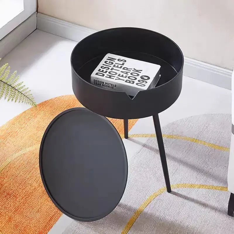 Round Nightstand with Storage - Bedside Table for Bedroom