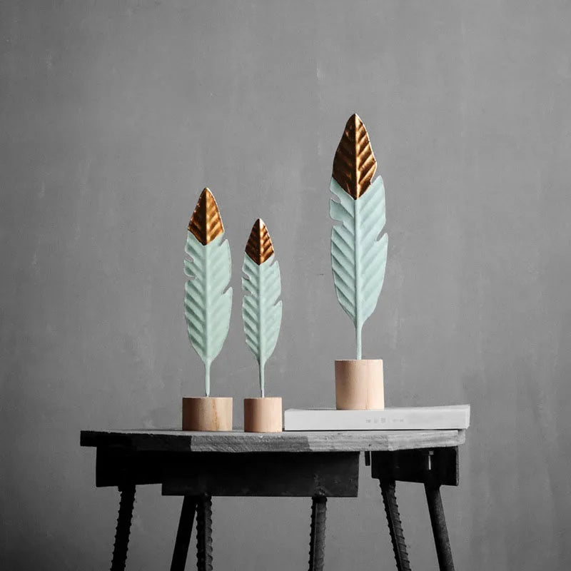Modern Feather Wooden Decorations Simple Miniature Figurines