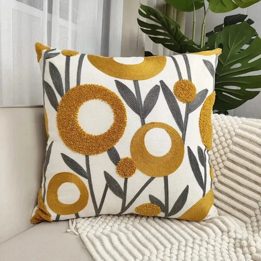1 Pc Boho Floral Tufted Decorative Throw Pillow Cover