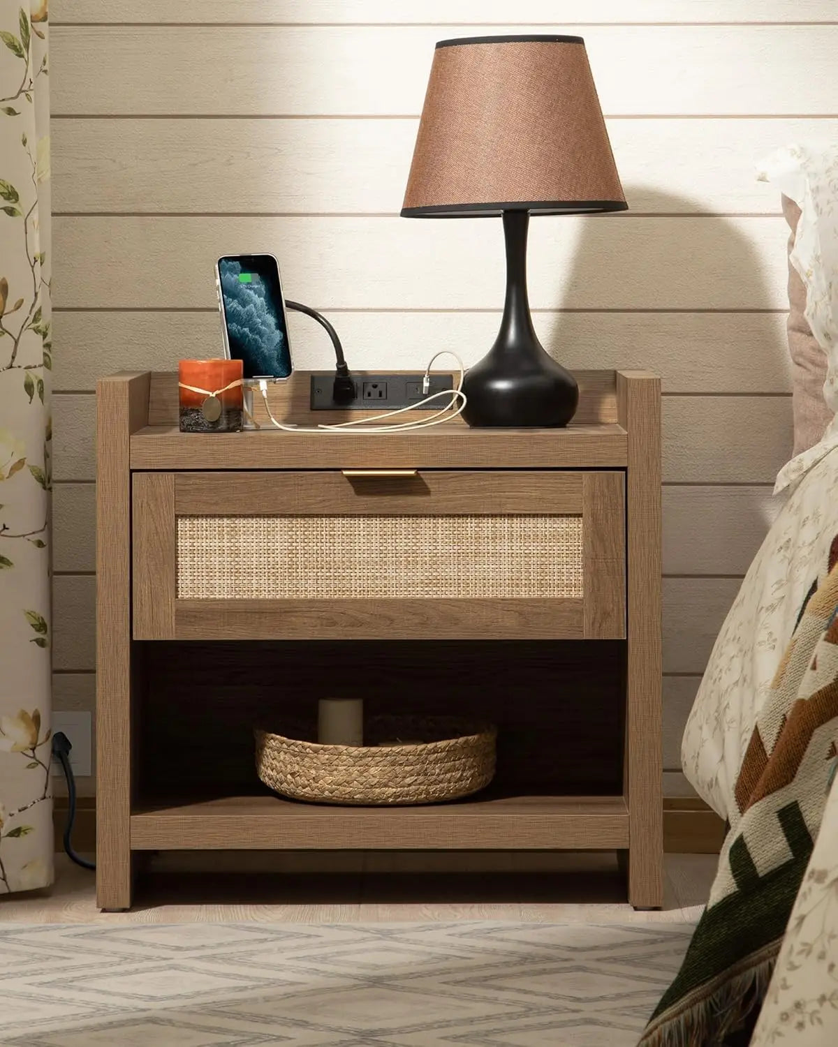 Vine Bedside Table With Type-C Charging Station