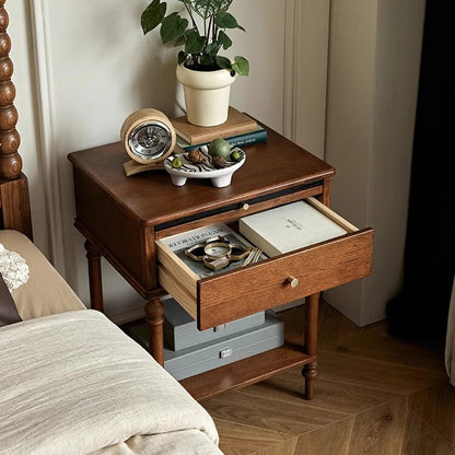 Nordic Retro Bedside Table French Solid Wood Bedroom Black Storage