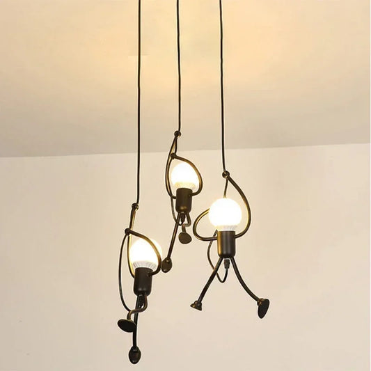 E27 Pendant Lights Vintage Iron Little Man Modern Arts Chandelier LED Ceiling Lamp