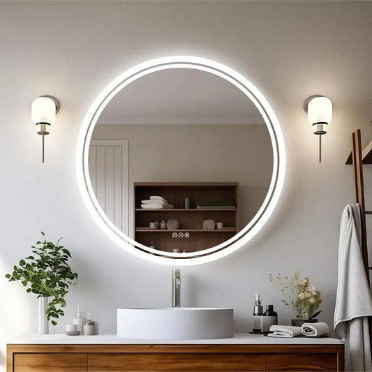 Large Round LED Bathroom Vanity Mirror Anti-Fog With Brighter Lights