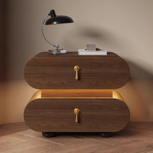 Unique Wooden Nightstands Modern Bedside Brown Drawers Minimalist Bedsides Table