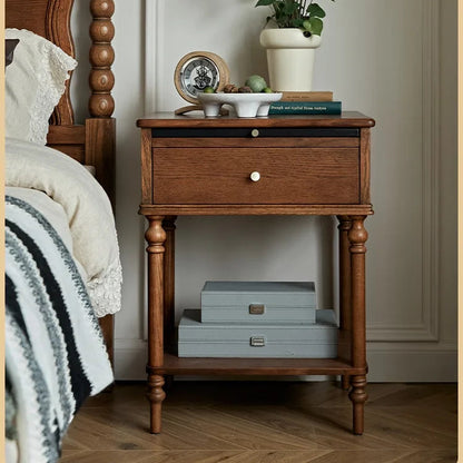 Nordic Retro Bedside Table French Solid Wood Bedroom Black Storage