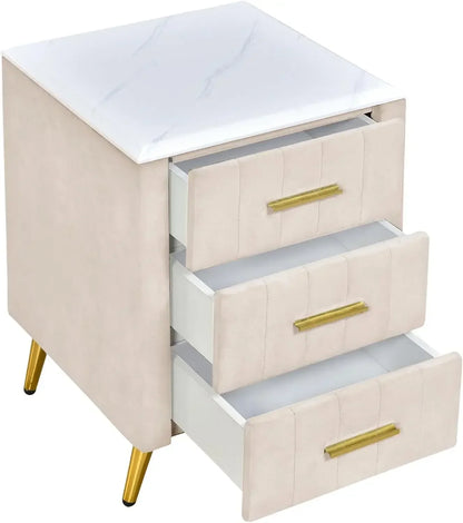 Modern Wooden Nightstand With 3 Drawers And Metal