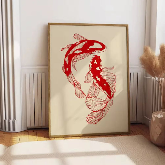 Wall Decoration Vintage Red Koi Poster Canvas Painting