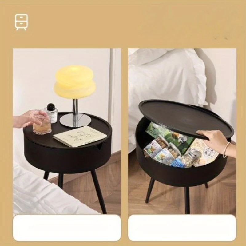 Round Nightstand with Storage - Bedside Table for Bedroom