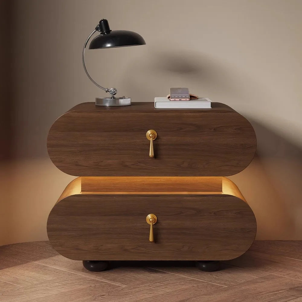 Unique Wooden Nightstands Modern Bedside Brown Drawers Minimalist Bedsides Table