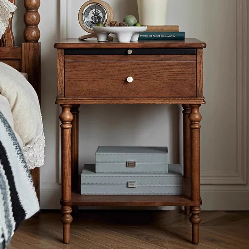 Nordic Retro Bedside Table French Solid Wood Bedroom Black Storage