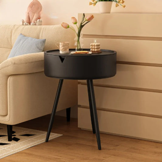 Round Nightstand with Storage - Bedside Table for Bedroom
