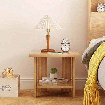 Simple Bedside Solid Wood Nightstands Double-Layer Night Table