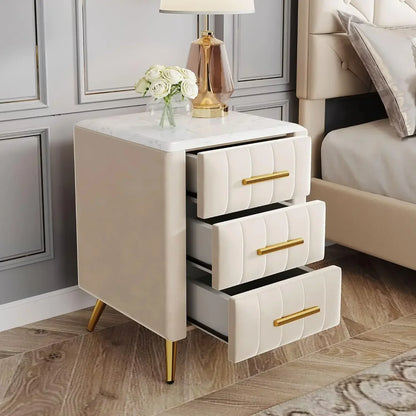 Modern Wooden Nightstand With 3 Drawers And Metal