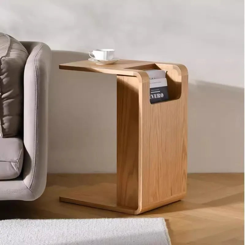 Nordic Solid Wood C-Shaped Sofa Side Table