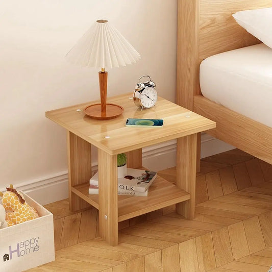Simple Bedside Solid Wood Nightstands Double-Layer Night Table