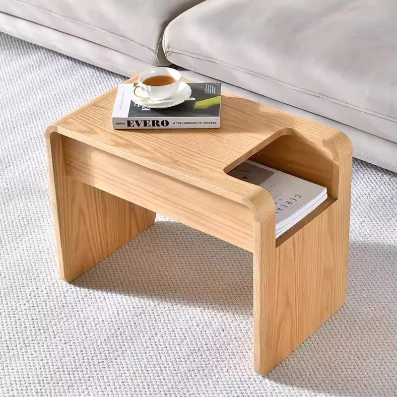 Nordic Solid Wood C-Shaped Sofa Side Table