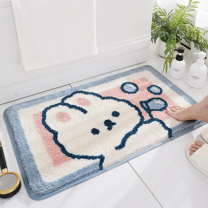 Cute Cartoon Bath Mat High Quality Flocked Microfiber Bathroom Rug