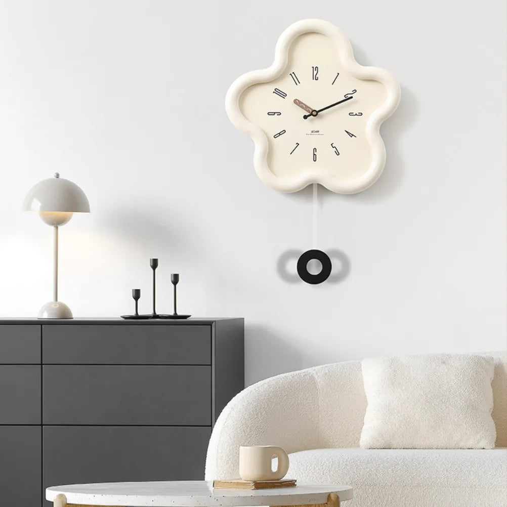 Cream Style Living Room Wall Clock Minimalist Digital Clock