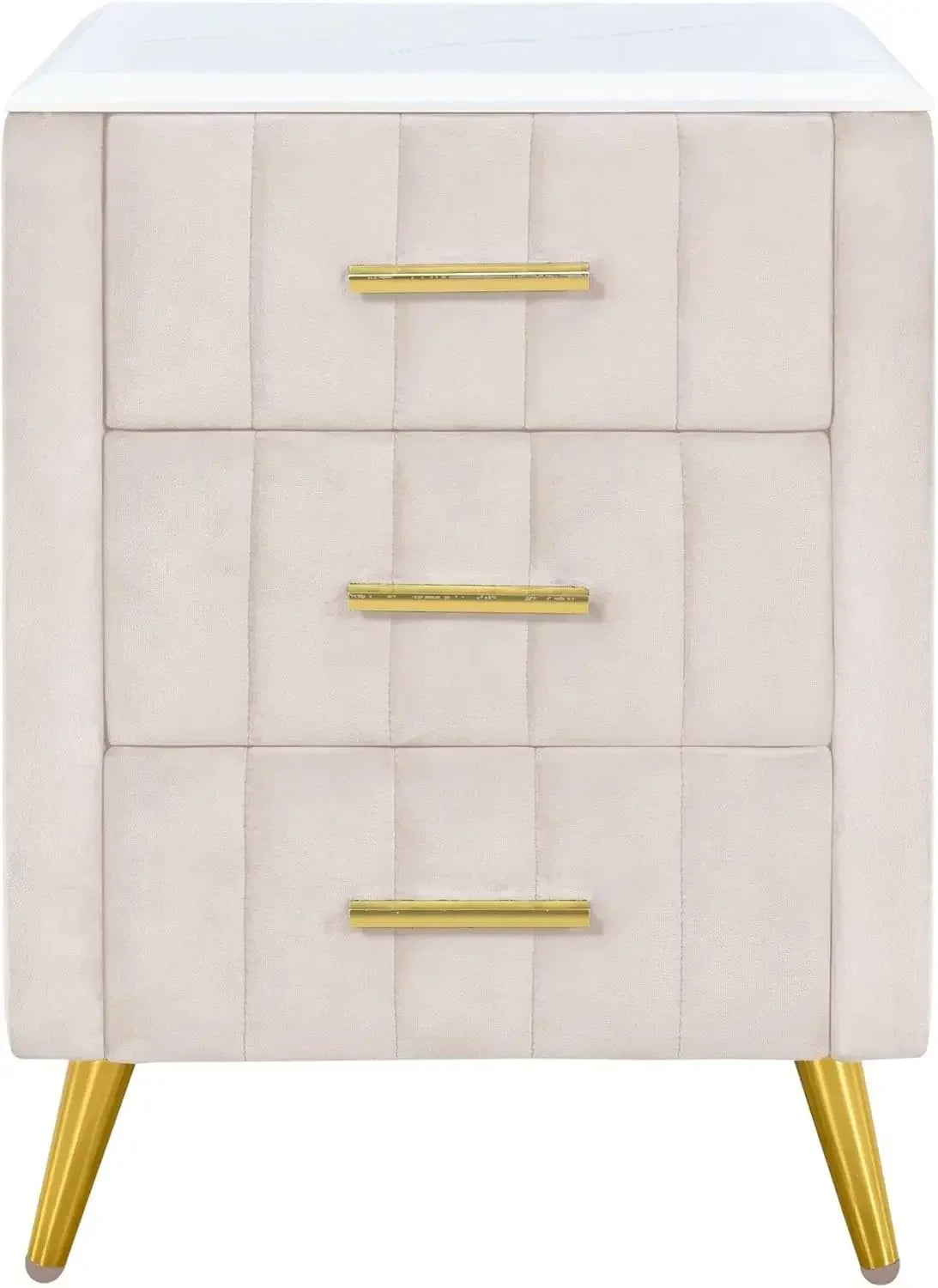 Modern Wooden Nightstand With 3 Drawers And Metal