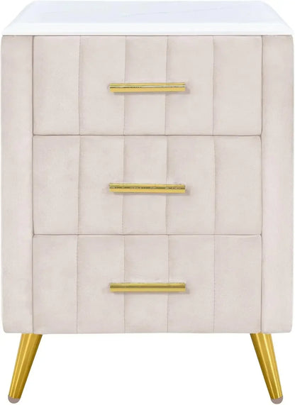 Modern Wooden Nightstand With 3 Drawers And Metal