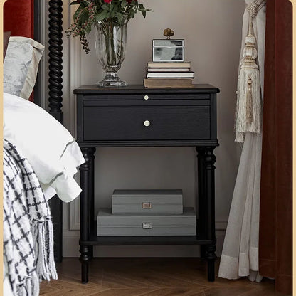 Nordic Retro Bedside Table French Solid Wood Bedroom Black Storage
