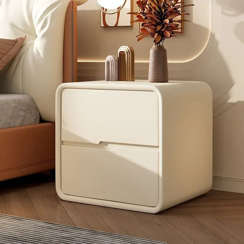 Solid Wood Bedside Cabinet Simple Modern Cream Furniture Nightstand
