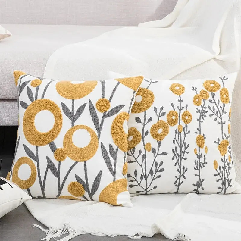 1 Pc Boho Floral Tufted Decorative Throw Pillow Cover